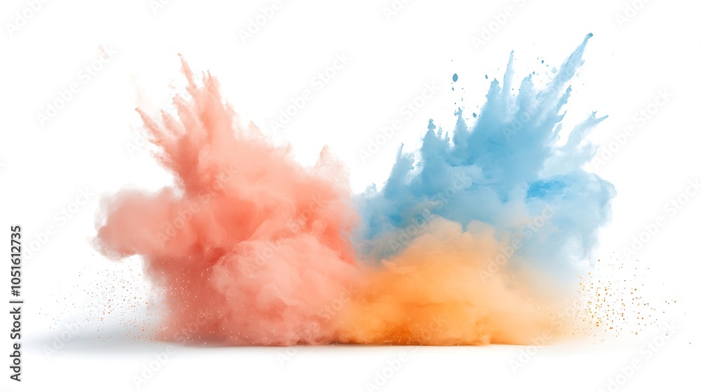 Vibrant color explosion dynamic swirls of blue and orange powder creating a stunning visual experience Vibrant color explosion dynamic swirls of blue and orange powder creating a stunning visual experience