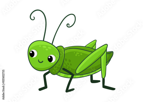 Cute grasshopper on a white background. Vector illustration with insect in cartoon style.