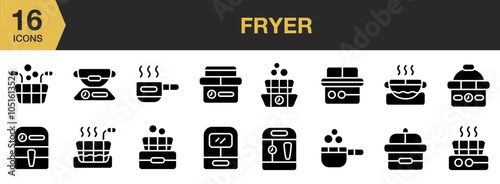 Fryer solid icon set. Includes fryer icons, and More. Solid icons vector collection.