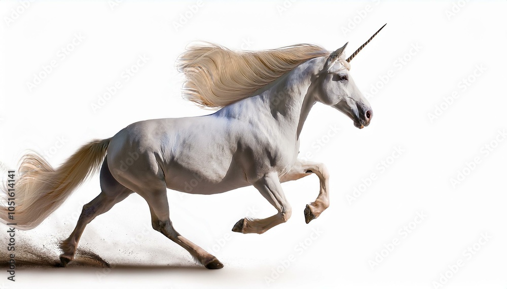 Fototapeta premium Unicorn Galloping on white 