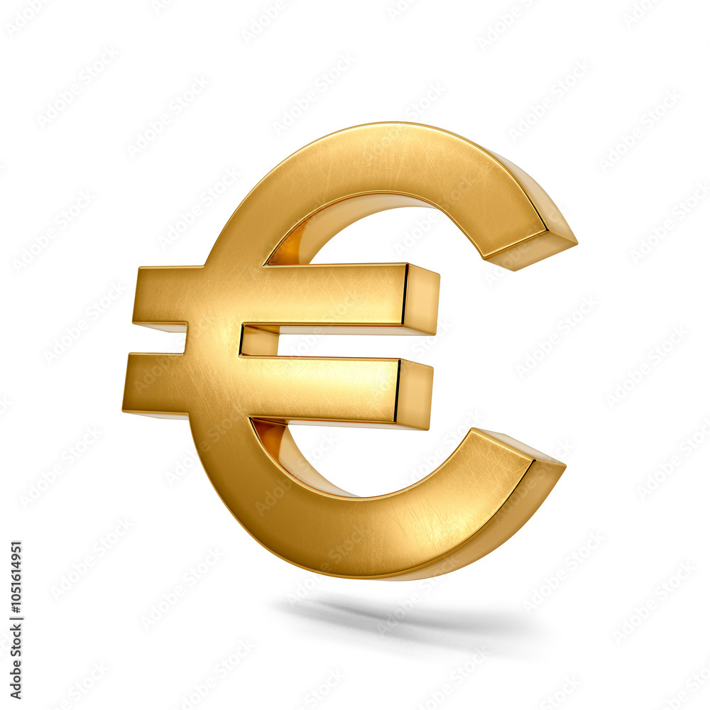 Fototapeta premium Gold euro sign. EUR euro currency symbol isolated on white background. 3D illustration. 3D render.
