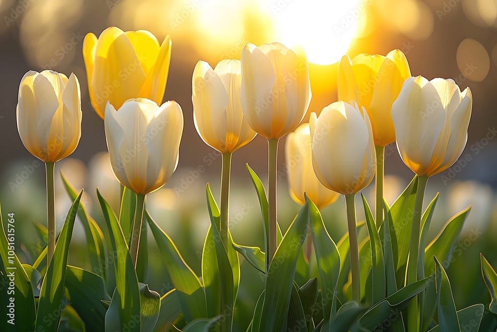 Obraz premium Golden Hour Tulips: Spring Serenity and Natural Beauty