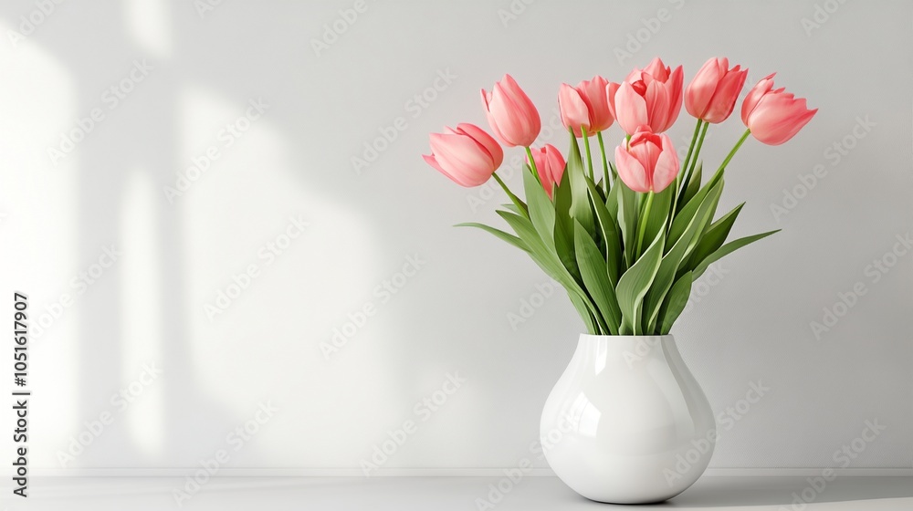 Obraz premium A vase of pink flowers sits on a table