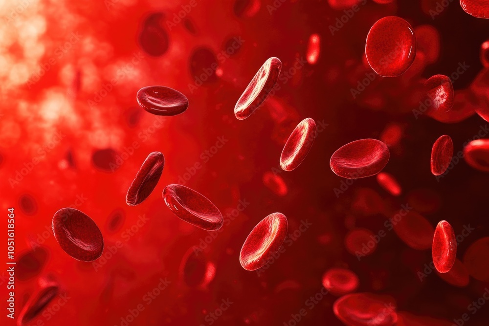 A close-up view of red blood cells suspended in mid-air, highlighting their unique shape and movement A close-up view of red blood cells suspended in mid-air, highlighting their unique shape and movement