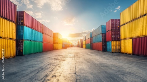 Wallpaper Mural Colorful Shipping Containers at Sunset in a Port Torontodigital.ca