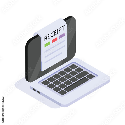 A laptop displaying a receipt and a bar graph for financial tracking