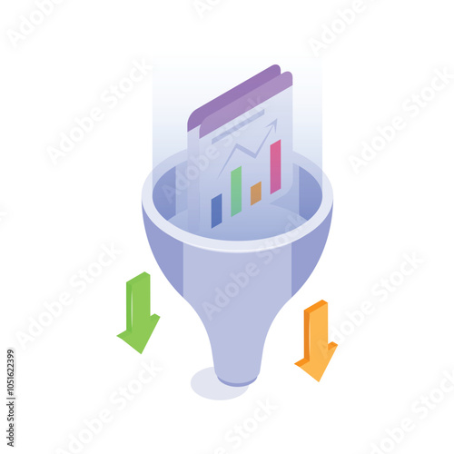 A funnel filtering data, with arrows symbolizing input and output