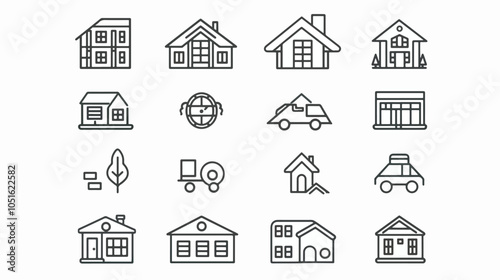 Set of line icons related to real estate, Mortgages, Moving, New Location