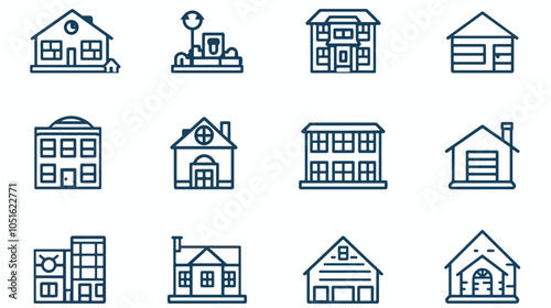 Set of line icons related to real estate, Mortgages, Moving, New Location