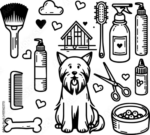 illustration of a dog and grooming