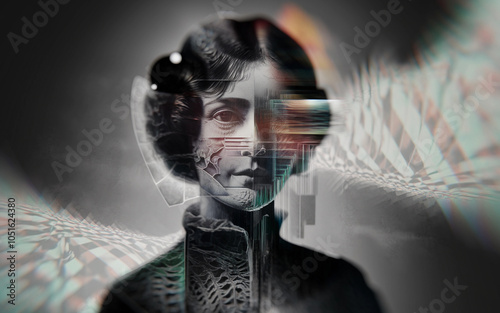 Surreal Retro Portrait with Futuristic Distortions