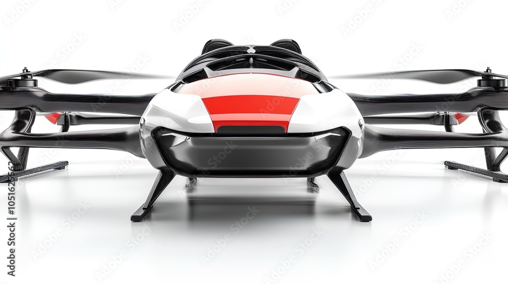 Fototapeta premium Stunning Aerodynamic Drone Poster: Featuring Unique Propellers and Striking Black & Red Design - Perfect for Modern Sports Interior Decor!