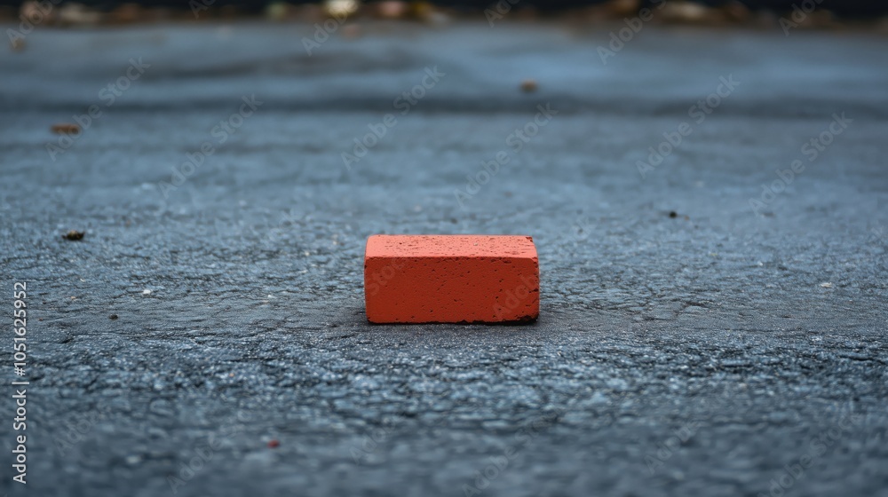 Orange brick on gray surface, isolated, textured background Orange brick on gray surface, isolated, textured background