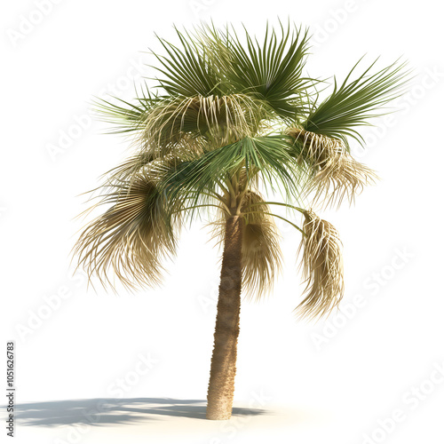 Elegant Isolated Palm Tree with Lush Green and Dry Brown Fronds photo