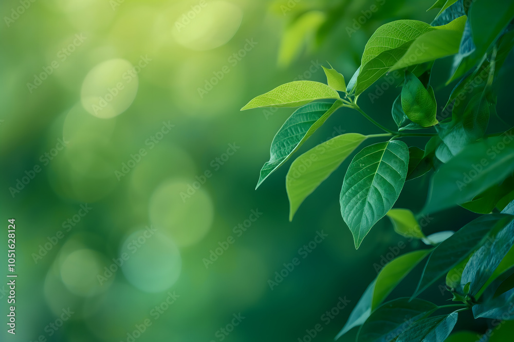 Vibrant Green Leaves Flourishing on a Branch in Soft Light Vibrant Green Leaves Flourishing on a Branch in Soft Light