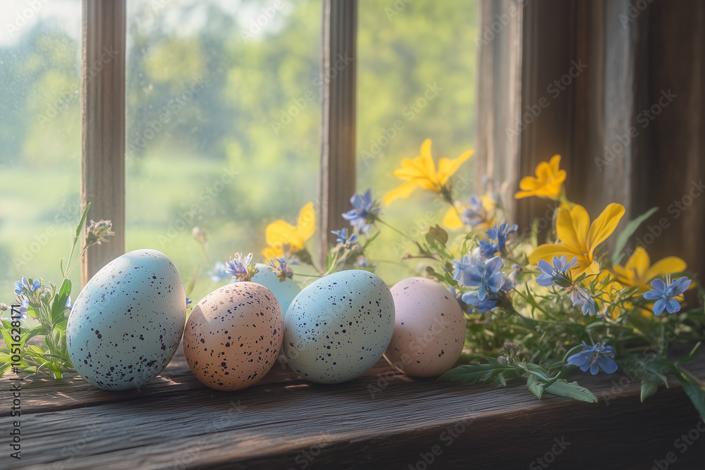 Obraz premium Easter Eggs on Window Sill