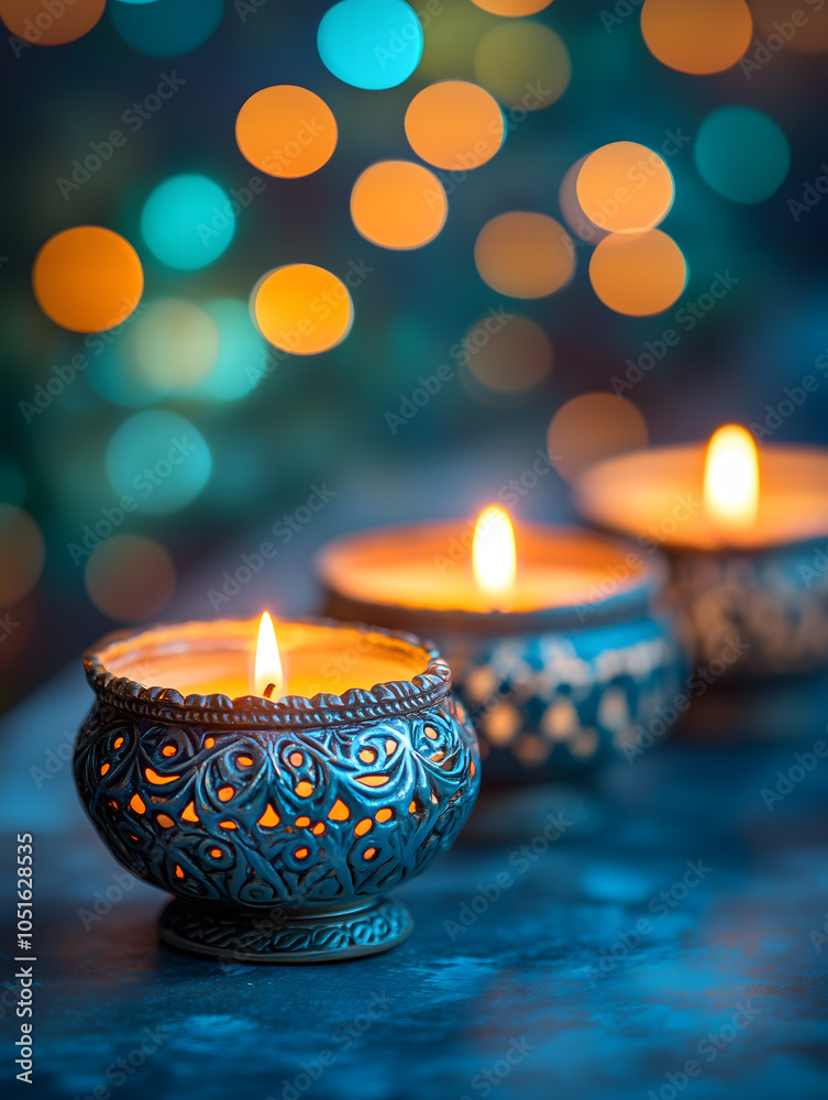 Decorative Candles Casting Warm Glow Amid Bokeh Lights Decorative Candles Casting Warm Glow Amid Bokeh Lights