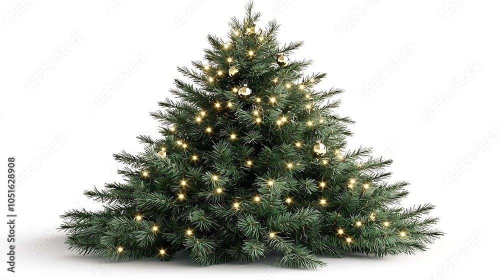 Fototapeta premium Isolated Christmas Tree with Lights on White Background