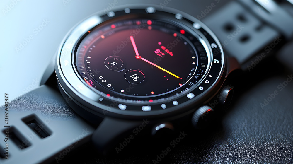 Close-up of a Smartwatch Displaying a Minimalistic Time Interface on a Black Screen, Emphasizing Modern Technology, Sleek Design, and Digital Simplicity for Everyday Wear and Functionality
Close-up of a Smartwatch Displaying a Minimalistic Time Interface on a Black Screen, Emphasizing Modern Technology, Sleek Design, and Digital Simplicity for Everyday Wear and Functionality