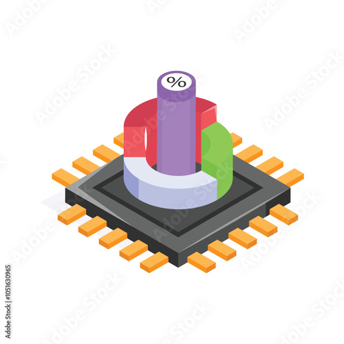 A microchip with graphs illustrating data processing and analysis