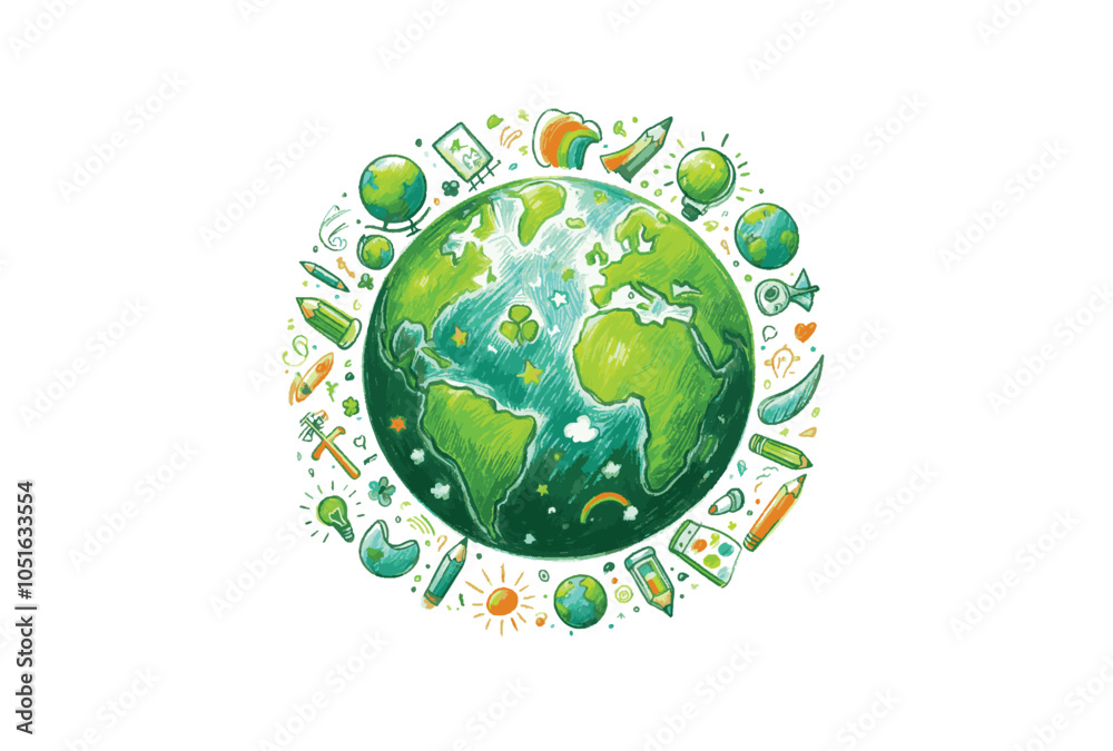 Happy earth day. Environment protection. Save the earth. Green Earth Vector illustration Happy earth day. Environment protection. Save the earth. Green Earth Vector illustration
