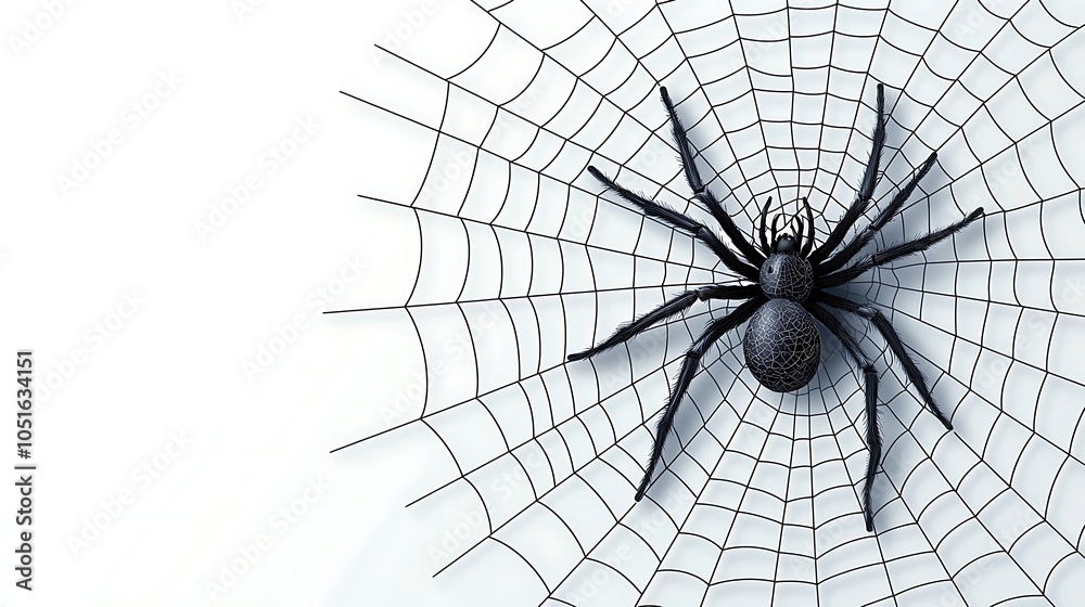 Obraz premium Black Spider on Web Illustration Vector Art