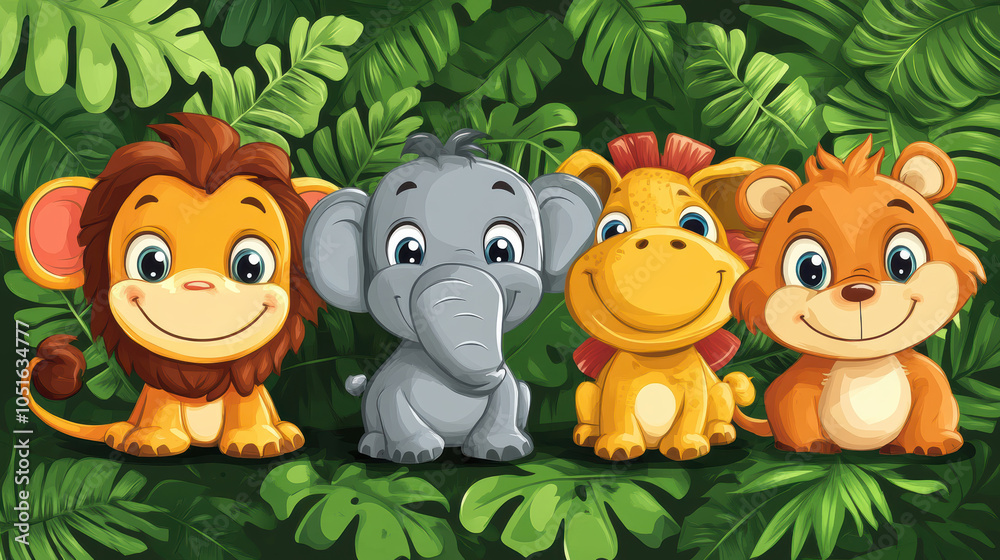 Fototapeta premium Illustration for children, savannah animals. AI generative.