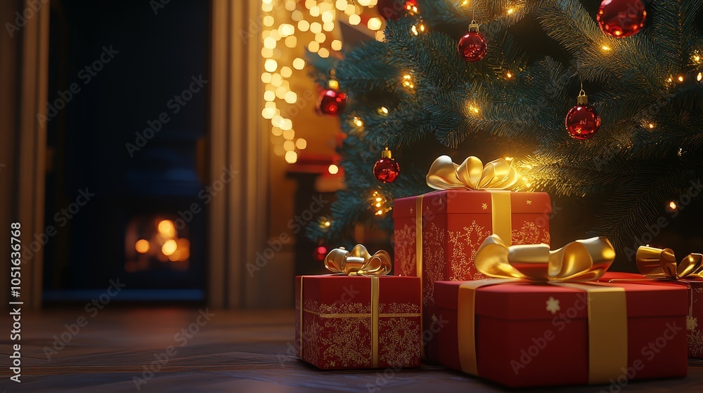 Magical christmas tree with glowing lights, festive holiday decoration sparkling Magical christmas tree with glowing lights, festive holiday decoration sparkling
