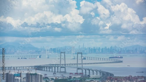 Shenzhen-Zhongshan Channel under the blue sky and white clouds in summer photo