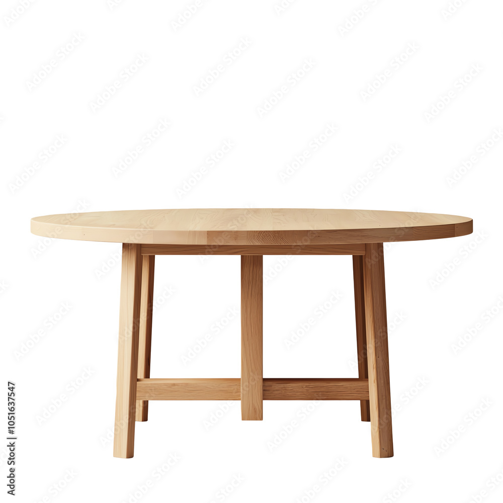 Round wooden table on a white isolate background.