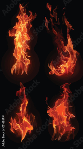 Set of red and orange fire flame