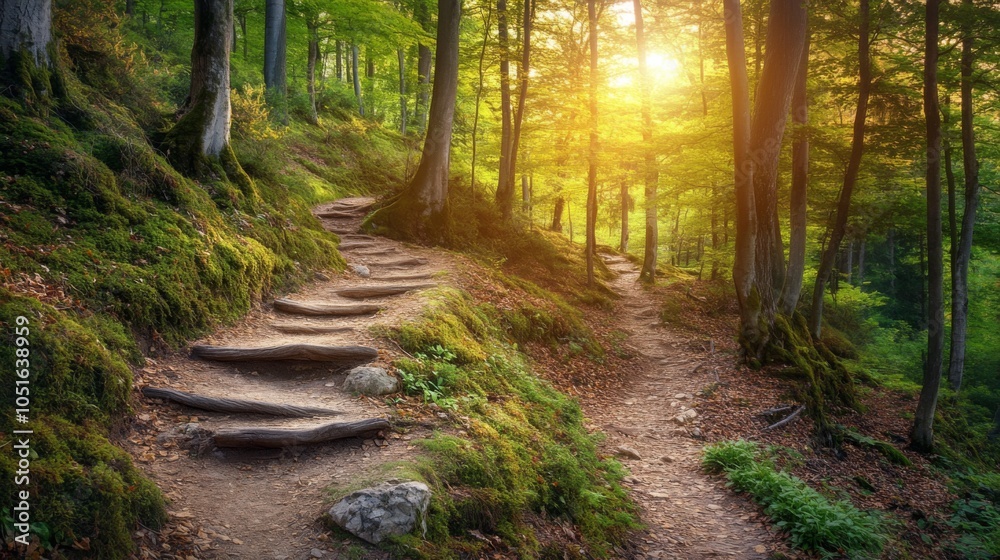 Fototapeta premium Scenic Hiking Trails Amidst Nature's Soft Light