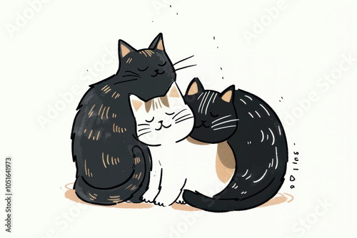 Adorable cartoon cats cuddling