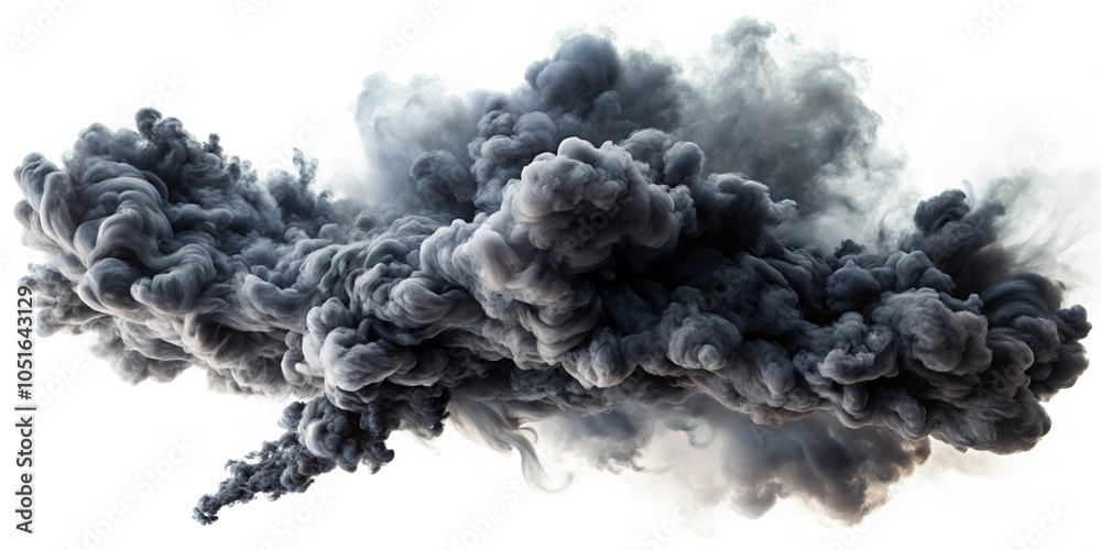 Abstract ash clouds isolated on white, dark smoky Abstract ash clouds isolated on white, dark smoky