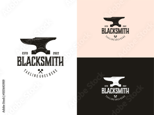 Vintage Rustic Blacksmith Forge Iron Anvil Foundry for Industrial Vintage Retro Workshop logo design