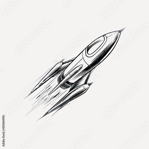 Vintage rocket ship sketch illustration