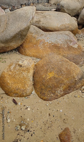 Close up of  massive rocks at Hon Chong cape rock garden by the sea at Nha Trang city, Vietnam. photo