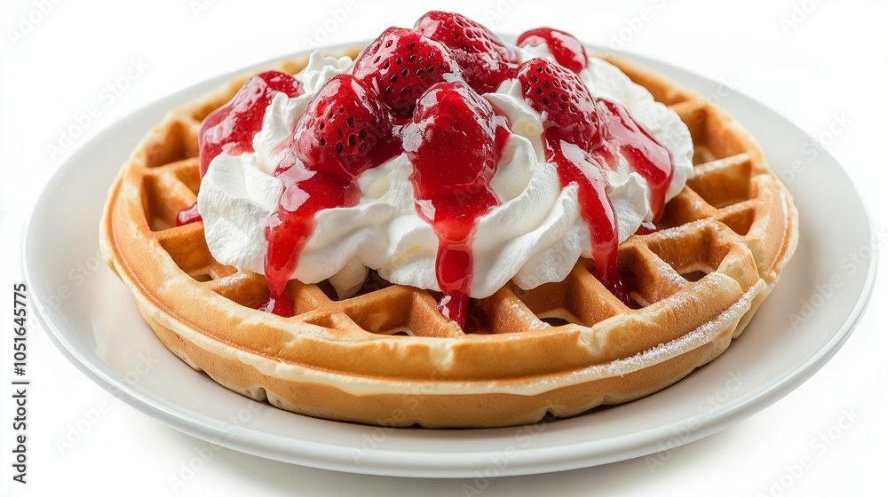 waffle with strawberry sauce and whipped cream waffle with strawberry sauce and whipped cream