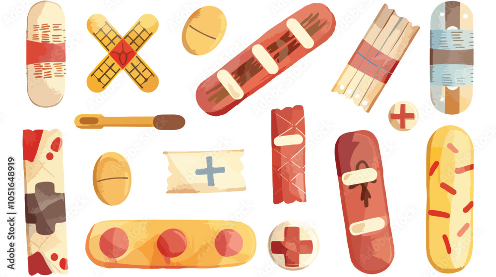 Vector set illustrations of band aids isolated on white, injury recovery, recovery Vector set illustrations of band aids isolated on white, injury recovery, recovery