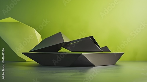 Abstract Green Sculpture on Bold Background photo