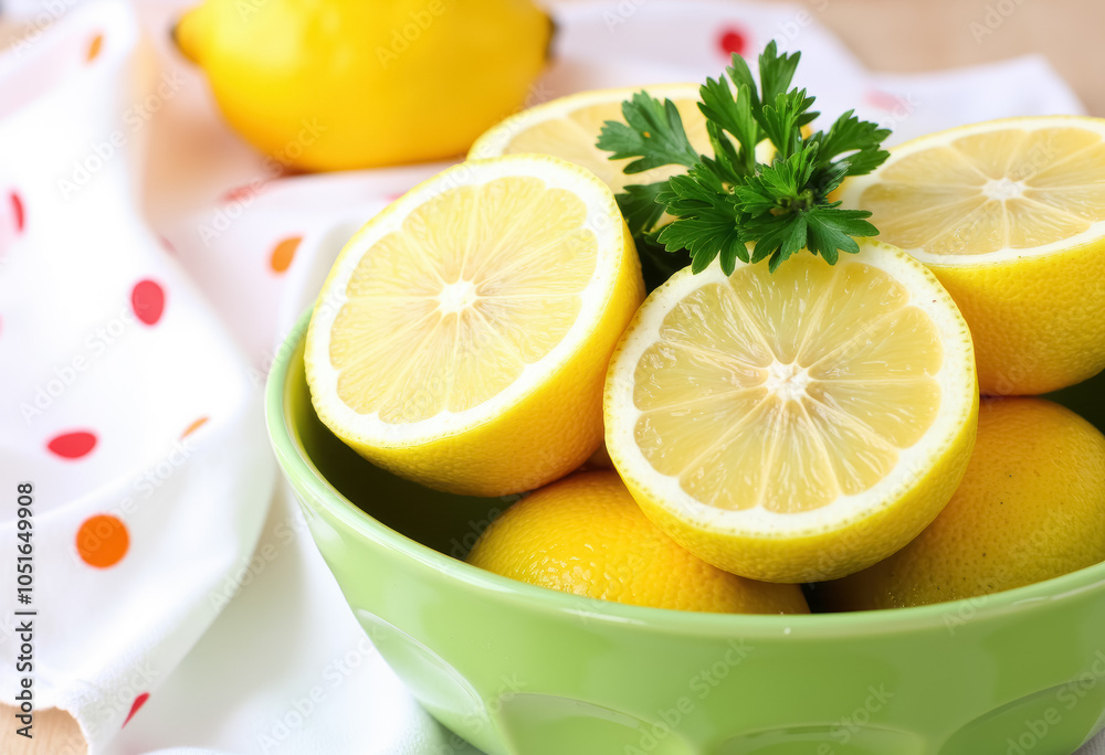 Bright yellow citrus fruit in green bowl