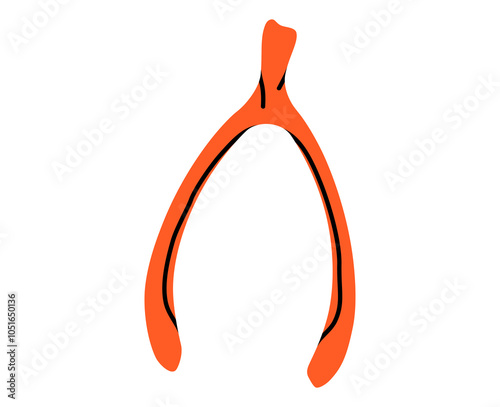 Hand drawn cute cartoon illustration of wishbone. Flat vector lucky bone doodle. Make a wish. Chicken os talisman icon or sticker. Superstition symbol. Hope for the best. Isolated.