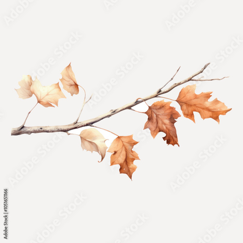 Autumn branch with falling leaves