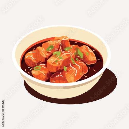 Delicious spicy tofu dish illustration