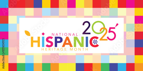 Hispanic American heritage month 2025 happy new year. Vector web banner, poster, card for social media, networks. Greeting with national Hispanic heritage month text, ornament on blue background.	