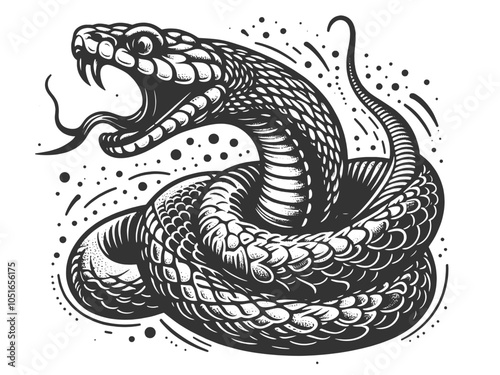 coiled cobra with its hood flared, showcasing classic artistic style and intricate line work sketch engraving generative ai vector illustration. Scratch board imitation. Black and white image.
