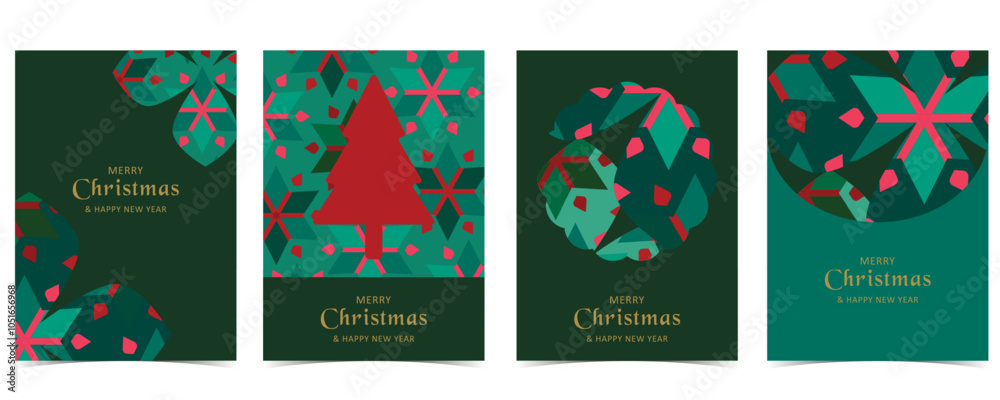 Obraz premium Green Christmas festival background with geometric style.vector for a4 vertical design