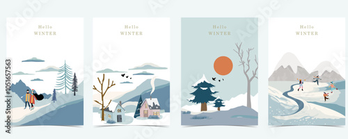 winter landscape background with mountain,tree for a4 vertical design