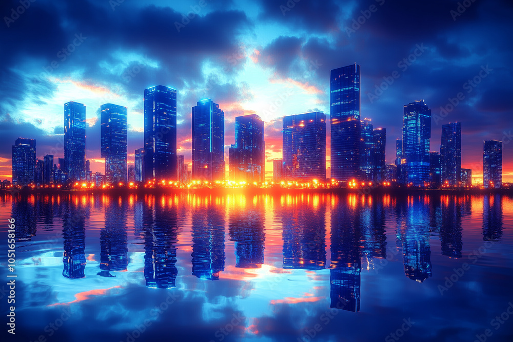 Vibrant City Skyline at Twilight