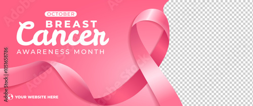 Breast cancer awareness month horizontal pink banner with place for the photo